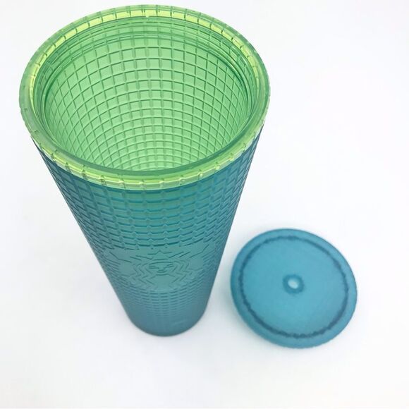 Starbucks Dining 2022 Blue Green Textured Grid  24 0z. Venti Cold Cup Tumbler - Picture 7 of 12